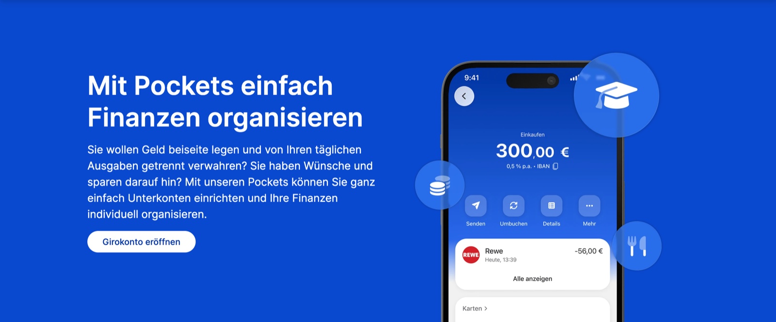 Organise your finances easily with pockets: sub-accounts with their own IBAN in the C24 Bank app to save money separately from your day-to-day spending