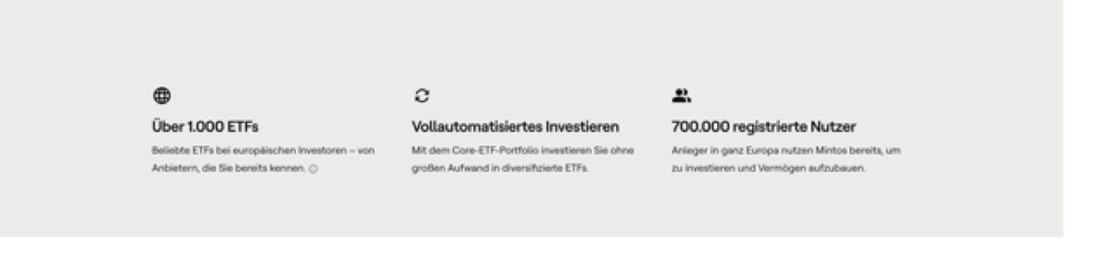 Mintos-Produktseite: über 1.000 ETFs, vollautomatisiertes Investieren und über 700.000 registrierte Nutzer.